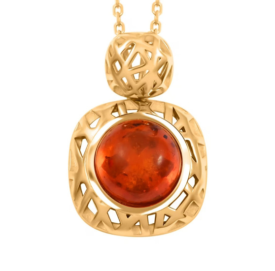 baltic amber openwork pendant necklace in 18k yellow gold over sterling silver