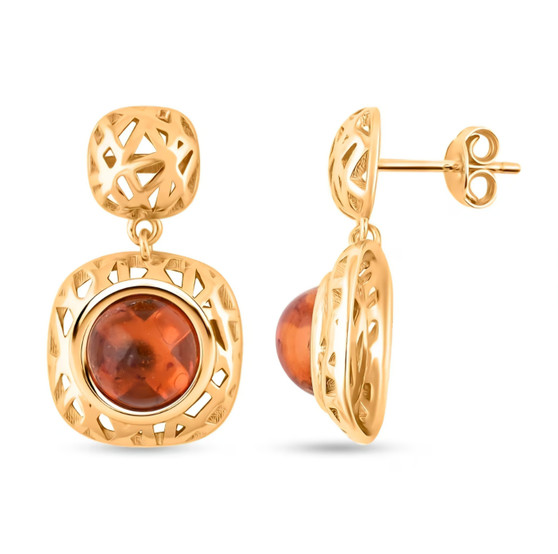 baltic amber openwork drop earrings in 18k yellow gold over sterling silver