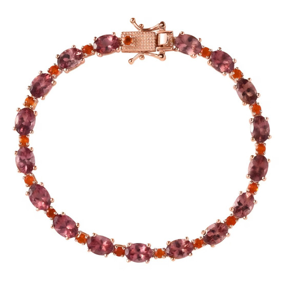 pink apatite and fire opal tennis bracelet in 18k rose gold over sterling silver