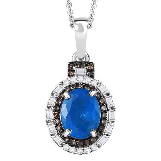 neon blue apatite champagne and white diamond rhodium over sterling silver pendant necklace