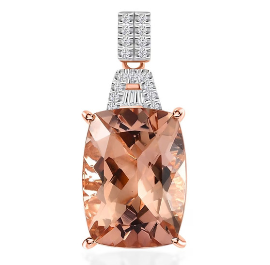 front view of morganite and diamond 14k rose gold pendant necklace