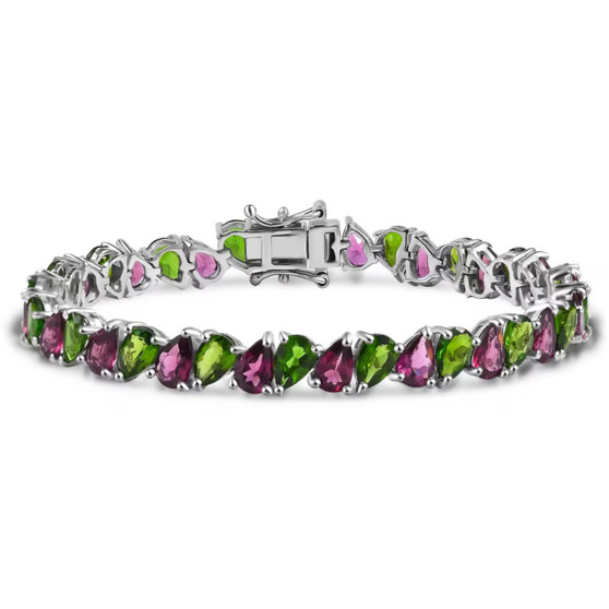 rhodolite garnet and chrome diopside rhodium over sterling silver tennis bracelet