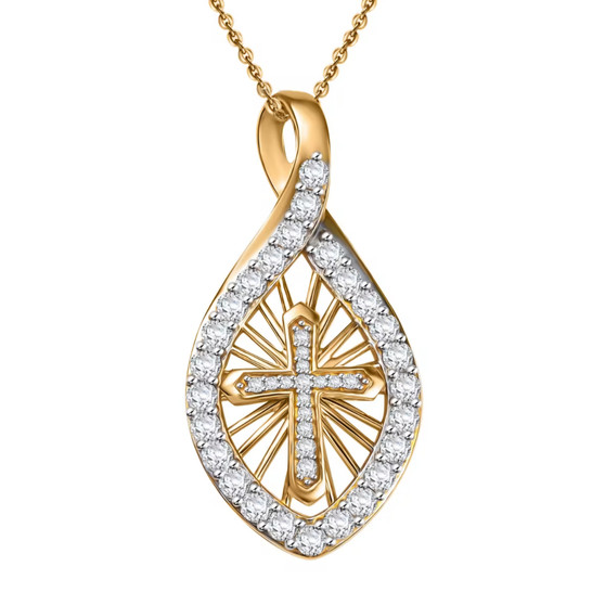 moissanite cross 18k yellow gold over sterling silver pendant necklace