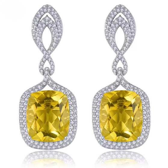 yellow fluorite and white zircon rhodium over sterling silver earrings