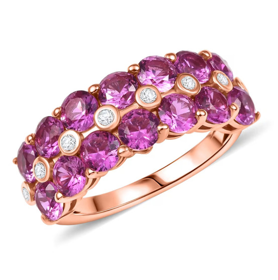 lab pink and white sapphire band ring in 18k rose gold over sterling silver