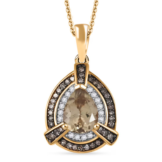 turkizite champagne and white diamond halo necklace in 18k yellow gold over sterling silver