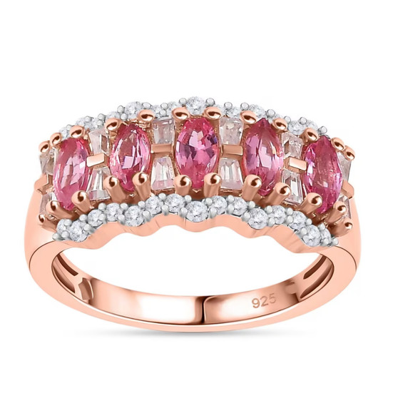 mahenge pink spinel and white zircon cluster band ring 18k rose gold over sterling silver