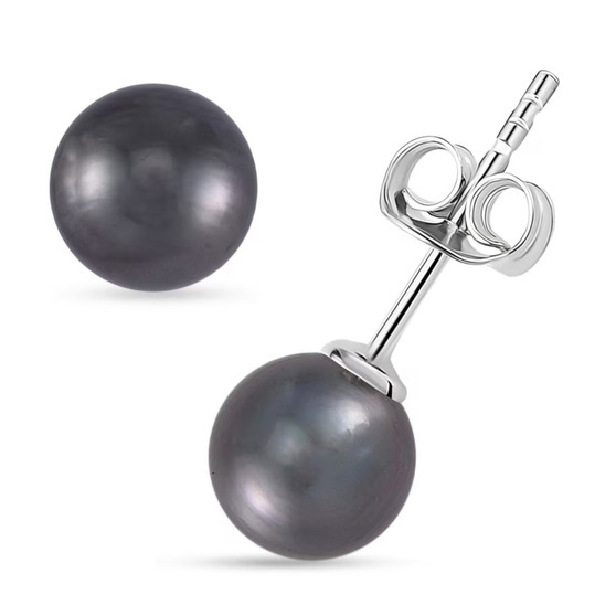 gray tahitian pearl stud earrings in rhodium over sterling silver 9mm