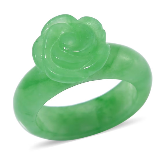 green jadeite jade solid carved rose ring