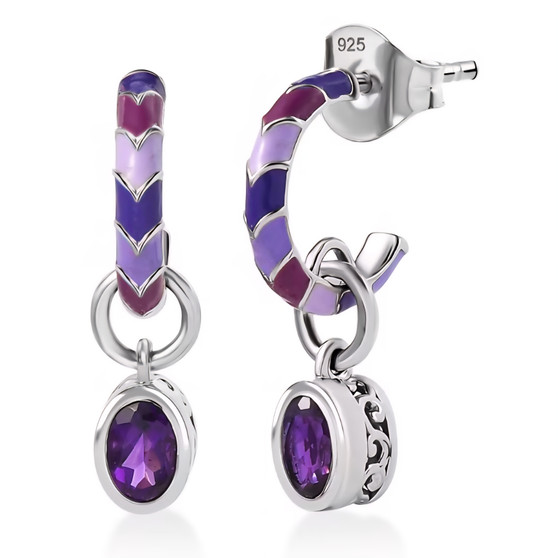 amethyst and enamel earrings in rhodium over sterling silver