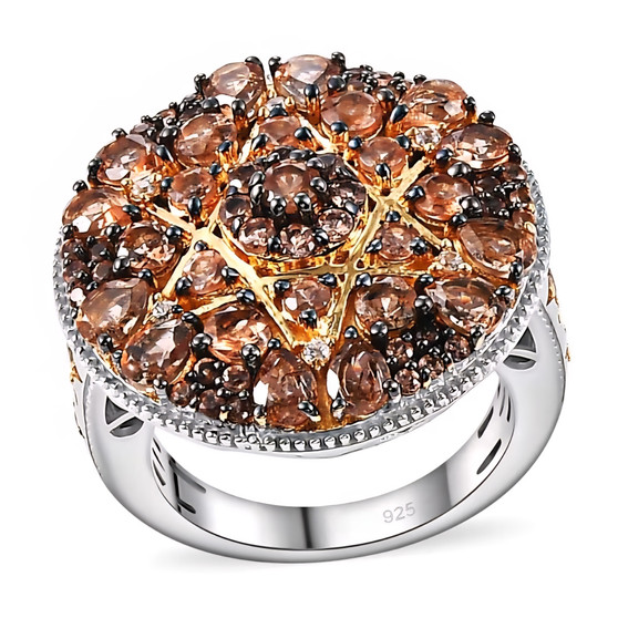 andalusite and white zircon cluster star ring in rhodium over sterling silver