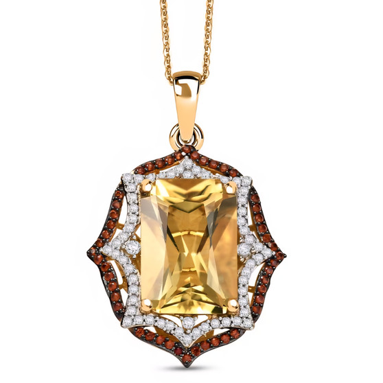 yellow labradorite brown and white zircon halo pendant necklace in 18k yellow gold over sterling silver