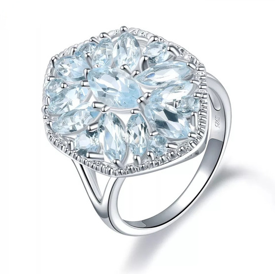 sky blue topaz cluster ring in rhodium over sterling silver