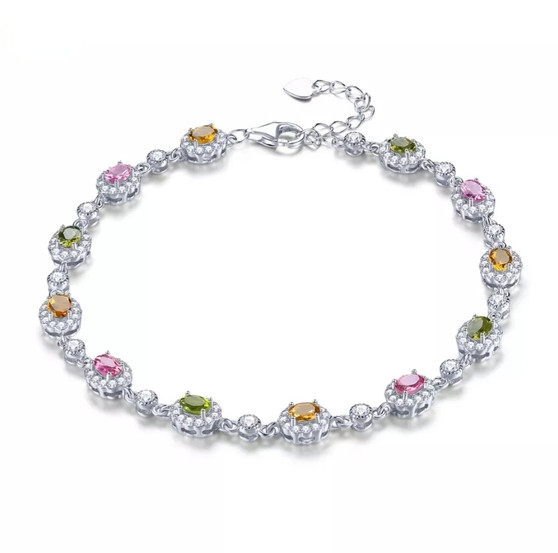 multi tourmaline and white zircon bracelet in rhodium over sterling silver