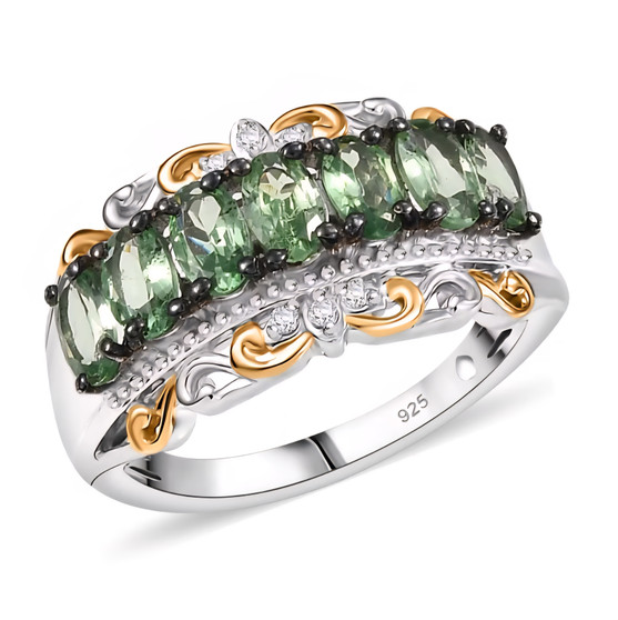 tsavorite and zircon ring in 18k yellow gold and rhodium over sterling silver