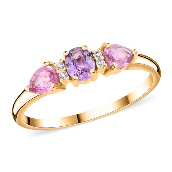 natural purple and pink sapphire and diamond ring in 14k yellow gold