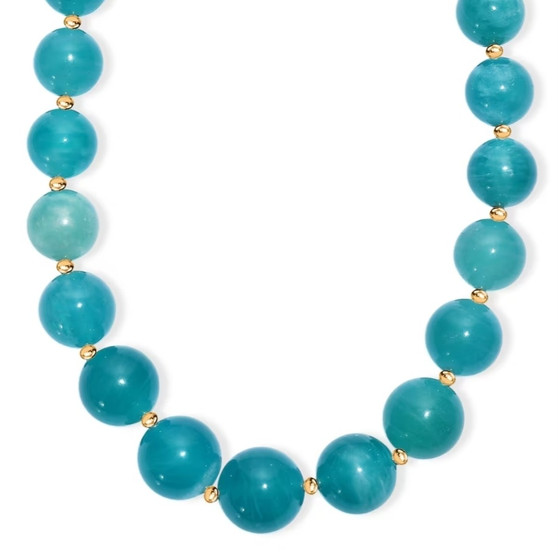 amazonite round graduated beaded necklace in 18k yellow gold over sterling silver 18-20"