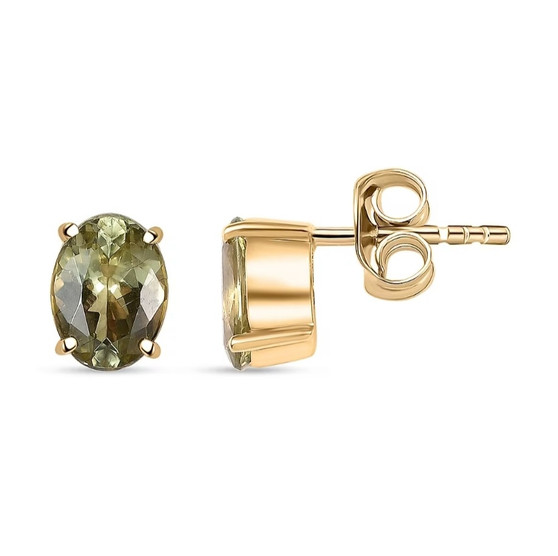 yellow apatite oval stud earrings in 10k yellow gold