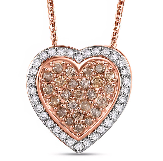 champagne and white diamond slide pendant necklace in 18k rose gold over sterling silver