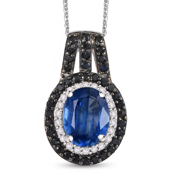 kyanite blue sapphire and zircon pendant necklace in rhodium over sterling silver
