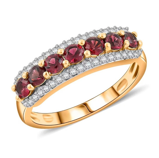 red spinel and white zircon band ring in 14k yellow gold
