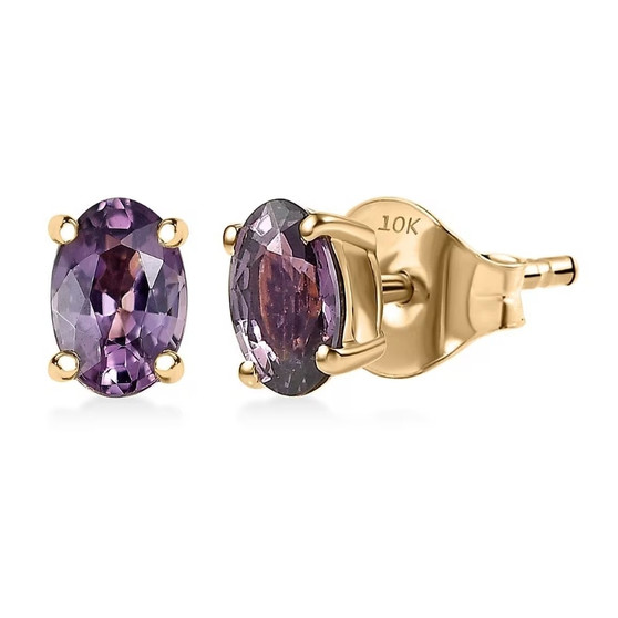purple spinel oval stud earrings in 10k yellow gold
