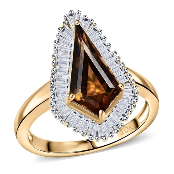 bronze diaspore and lab diamond kite halo ring in 10k yellow gold
