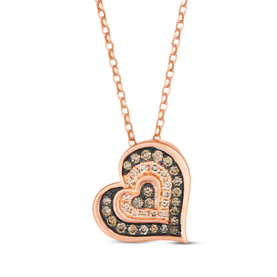 brown and champagne diamond heart pendant necklace 14k rose gold