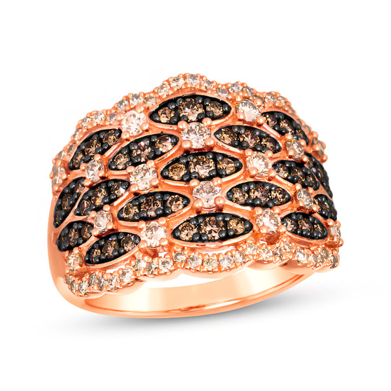 brown and champagne diamond cluster band ring in 14k rose gold