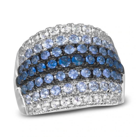blue and white sapphire band ring in 14k white gold