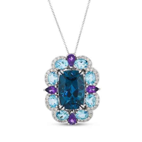 London blue topaz sky blue topaz amethyst diamond pendant necklace in 14k white gold