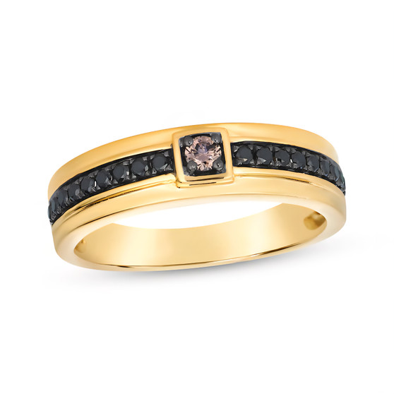 brown and black diamond gents band ring in 14k yellow gold