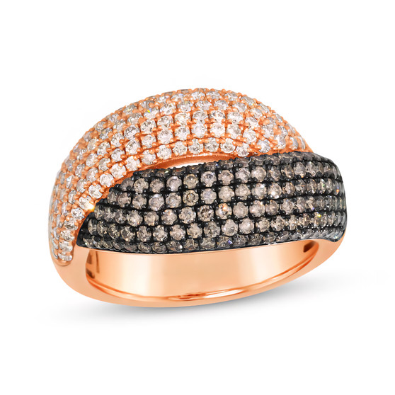 14k rose gold brown and white diamond half-and-half dome ring