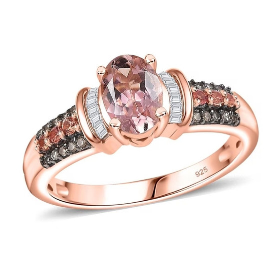 blush tourmaline padparadscha multi diamond 18k rose gold over sterling silver ring