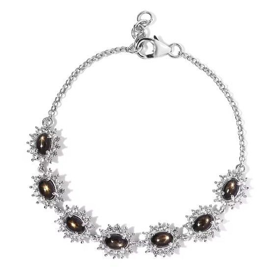 black star sapphire and white zircon halo link bracelet in rhodium over sterling silver 6 5-7 25"