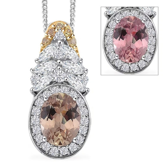 turkish diaspore, yellow sapphire, and white zircon halo sterling silver pendant necklace