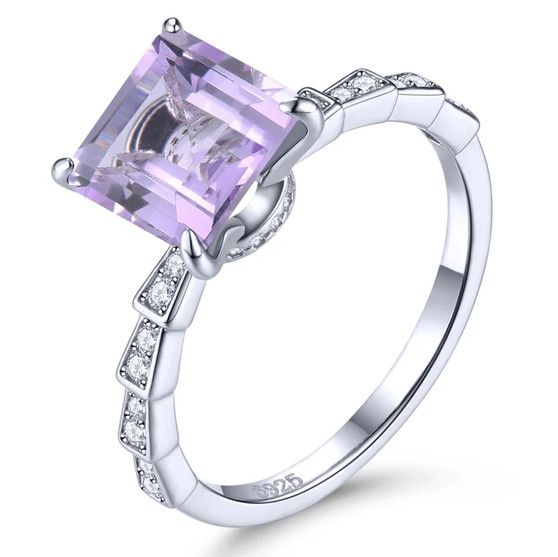 garnet or rose de france amethyst and white zircon wedding ring in rhodium over 925 sterling silver