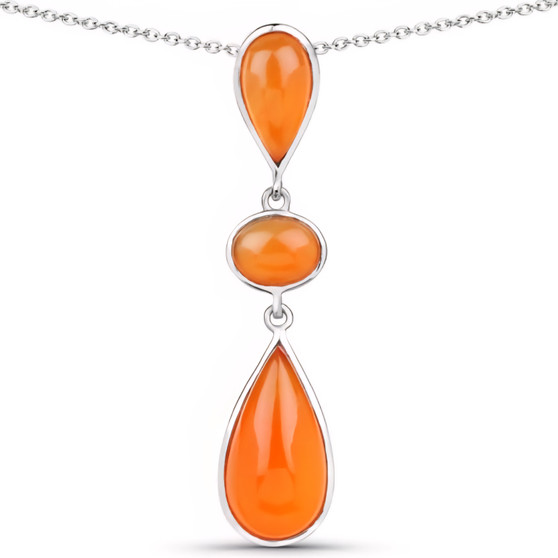carnelian teardrop cabochon pendant necklace in sterling silver with fine chain
