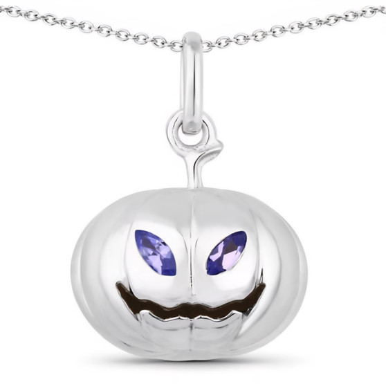 3d pumpkin marquise tanzanite pendant in rhodium over sterling silver