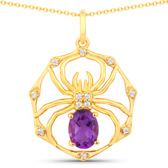 spider web pendant necklace with amethyst and white topaz in 18k yellow gold over sterling silver