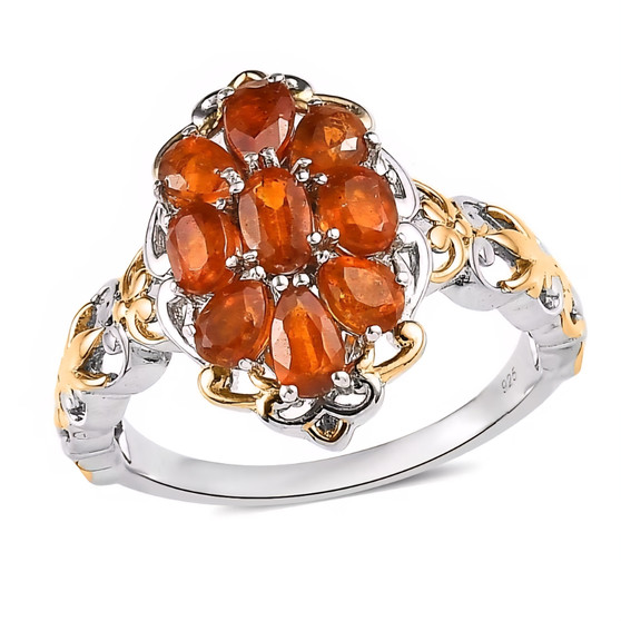 front view of orange kyanite cluster ring in two-tone 18k yellow gold and rhodium over sterling silver