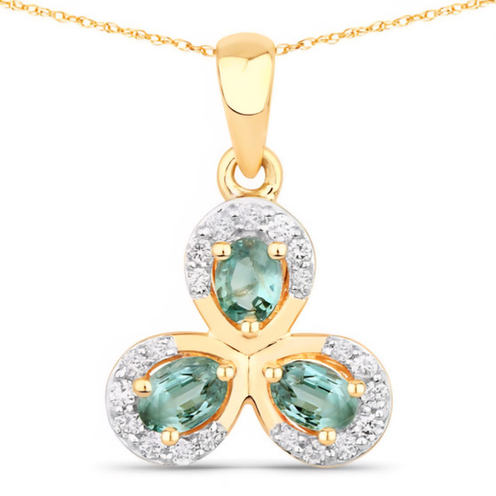 front view of alexandrite and diamond trio cluster pendant necklace in 18k yellow gold with rhodium accents