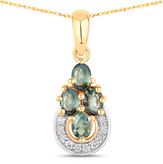 front view of alexandrite and diamond cluster drop pendant necklace in solid 18k yellow gold