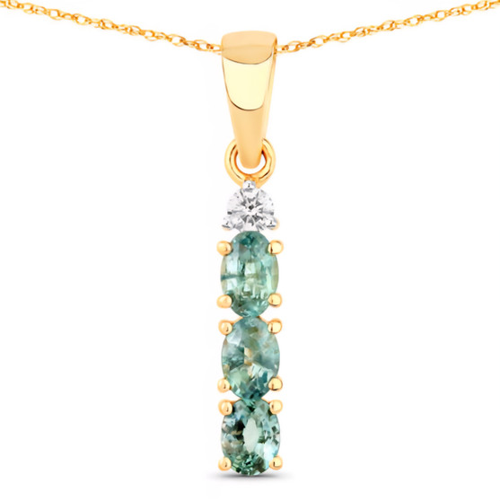 front view of alexandrite and diamond vertical bar pendant necklace in solid 18k yellow gold