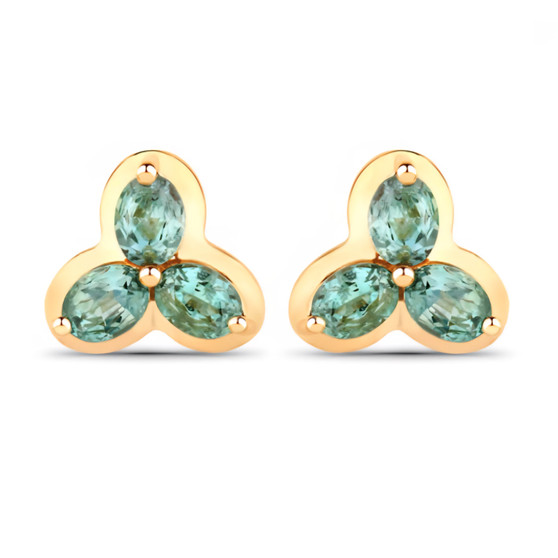 front view of alexandrite cluster stud earrings in solid 18k yellow gold