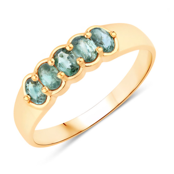 front view of alexandrite five-stone oval band ring in solid 18k yellow gold