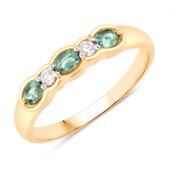 front view of alexandrite and oval diamond five-stone ring in solid 18k yellow gold