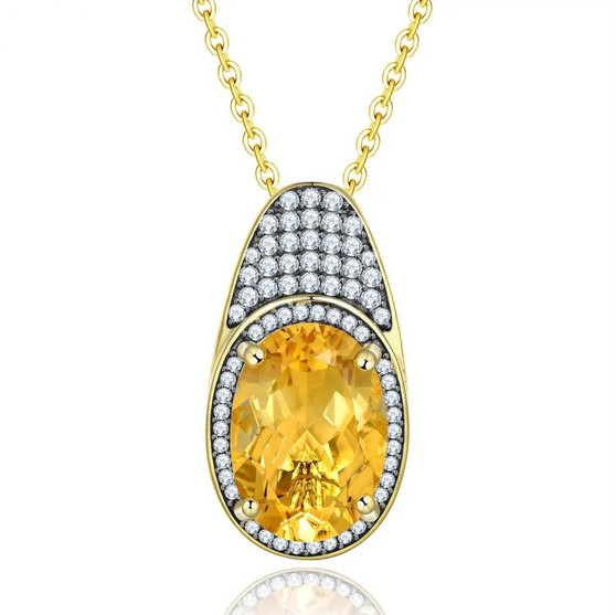 Citrine & White Zircon Statement Pendant Necklace in 18k Yellow Gold over Sterling Silver