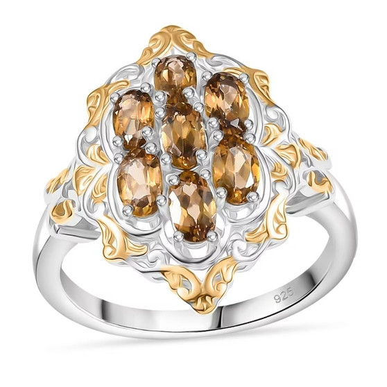 front view of bronze diaspore cluster ring in two-tone 18k yellow gold and rhodium over sterling silver