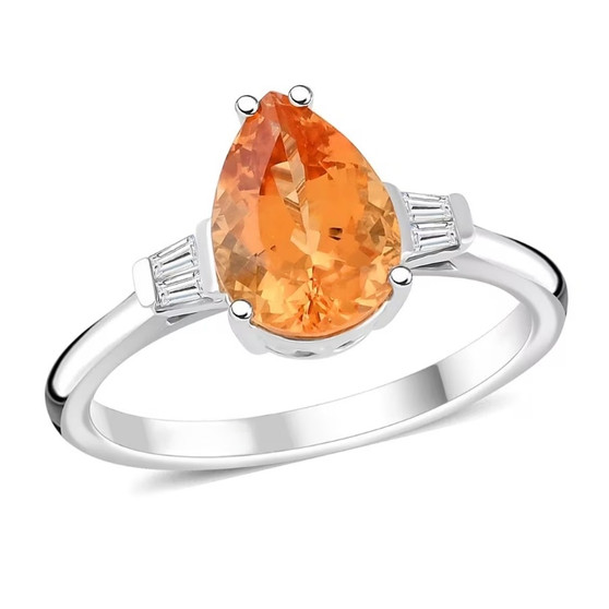 front view of imperial topaz pear shaped and diamond ring in 950 platinum